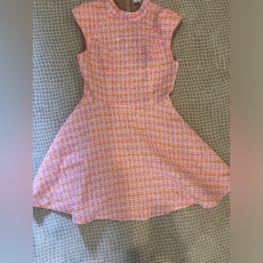 Elliatt Pink & White Pleated A-Line Dress